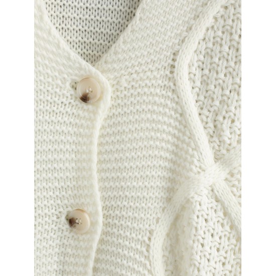 Button Up Solid Textured Knit Cardigan